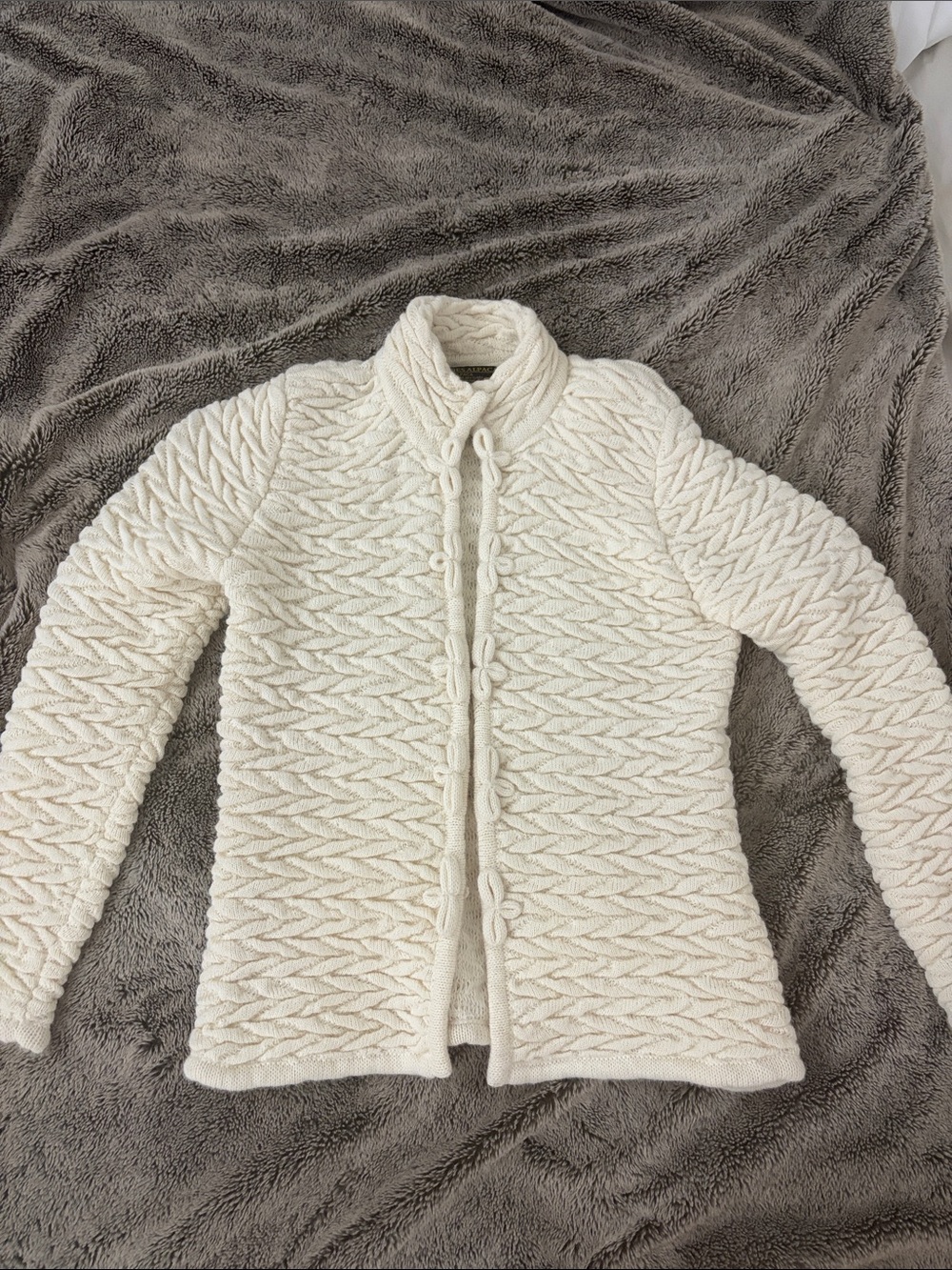Cream Textured Knit Button-Up Cardigan